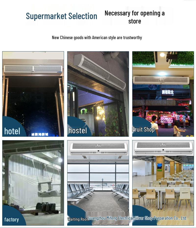 Rice Wind Air Curtain Machine - 1.2m, 1.5m, 2m Commercial Models with Natural and Strong Wind Options