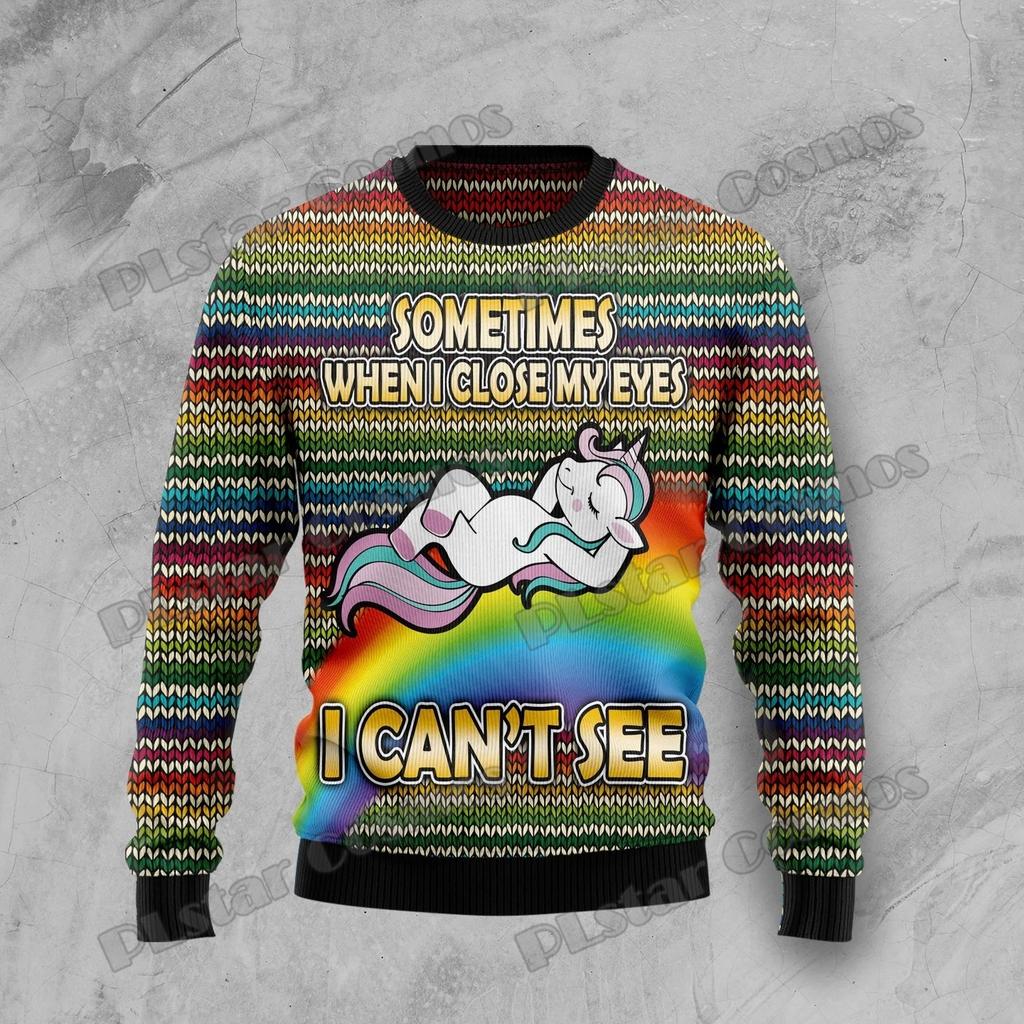 PLstar Cosmos Unicorn Merry Christmas 3D Printed Men's Ugly Christmas Sweater Winter Unisex Casual Knit Pullover Sweater ZZM35
