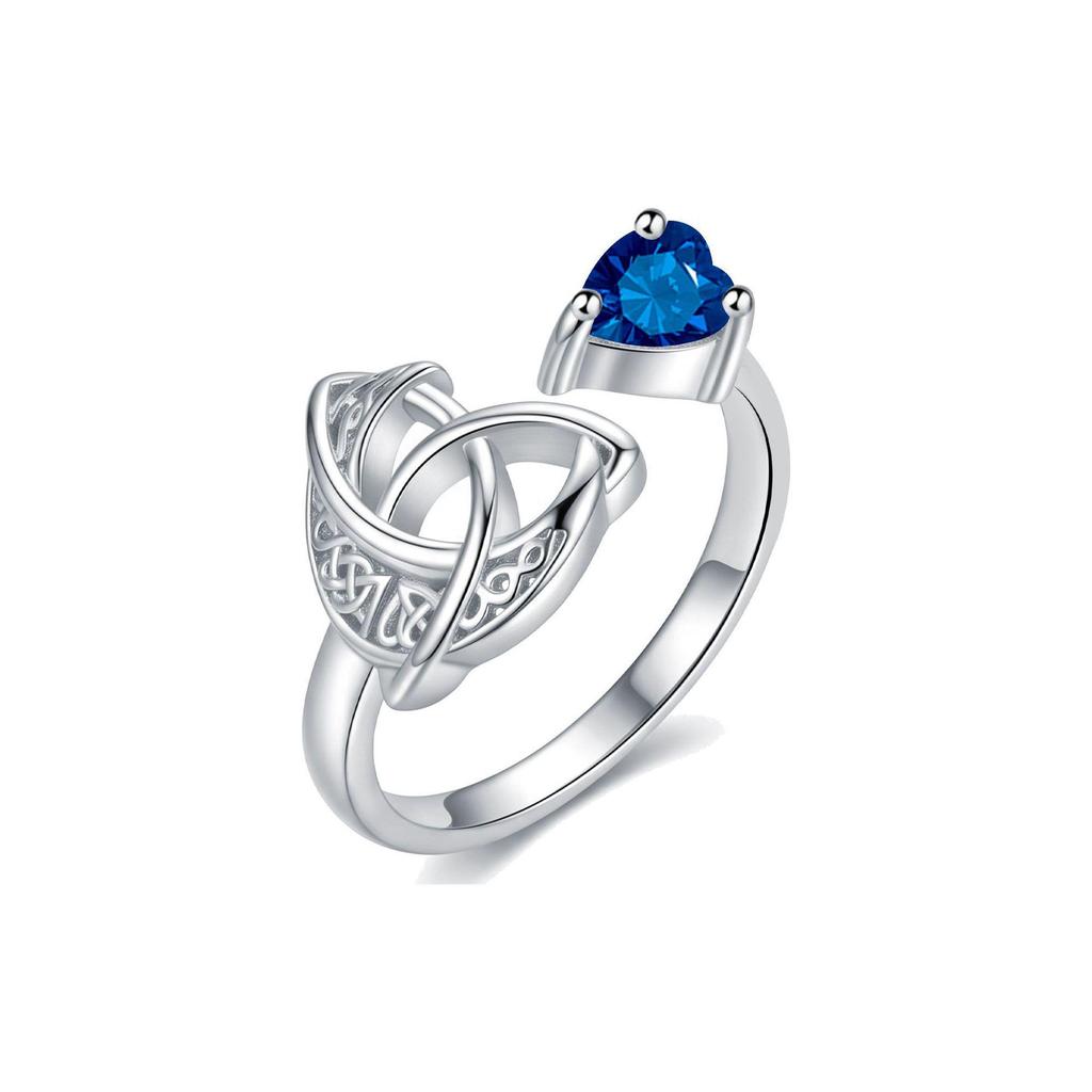 Celtic Knot Birthstone Heart Ring with Multi-Color Zirconia and Paved Diamonds - Retro Style Jewelry for Women