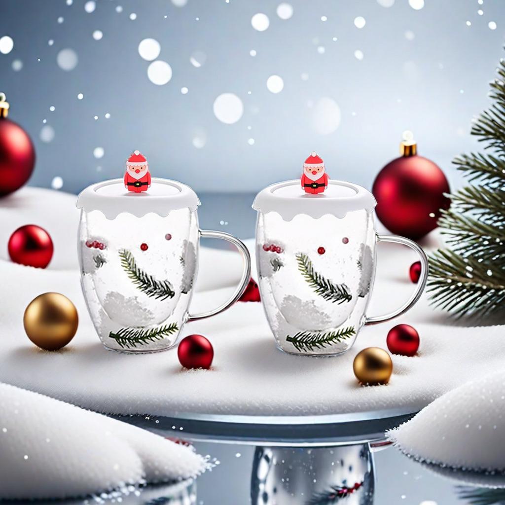 350 ml doppelwandiger, transparenter Glasbecher mit Deckel, hitzebeständig, ideal als Weihnachtsgeschenk für Kaffee, Milch, Tee oder Espresso.
