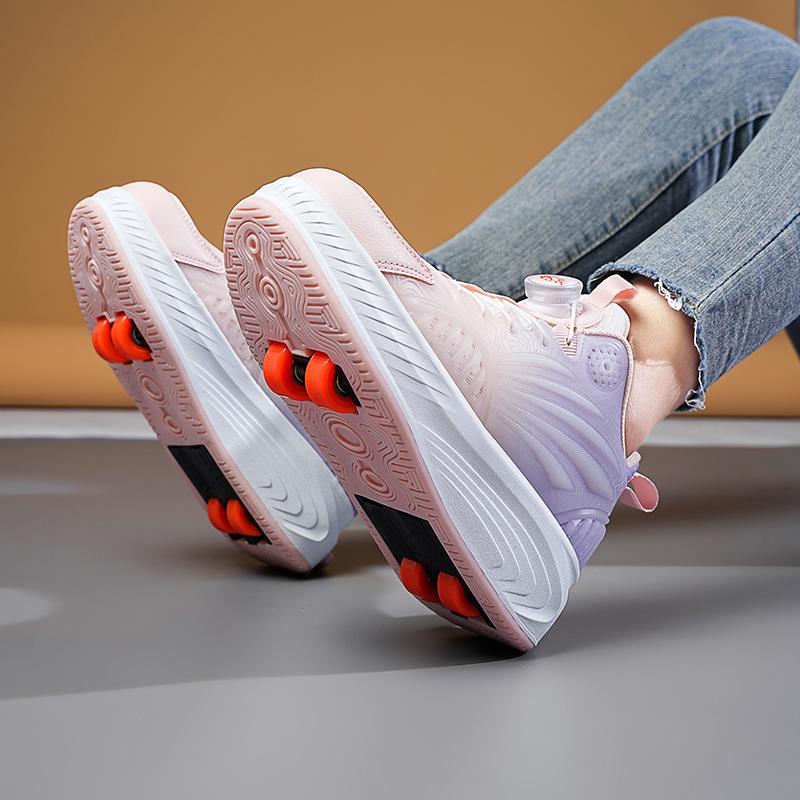 Children Wear Resistant Fashionable Trend Double Row Four Wheel Pulley Walking Shoes Sports Board Shoes