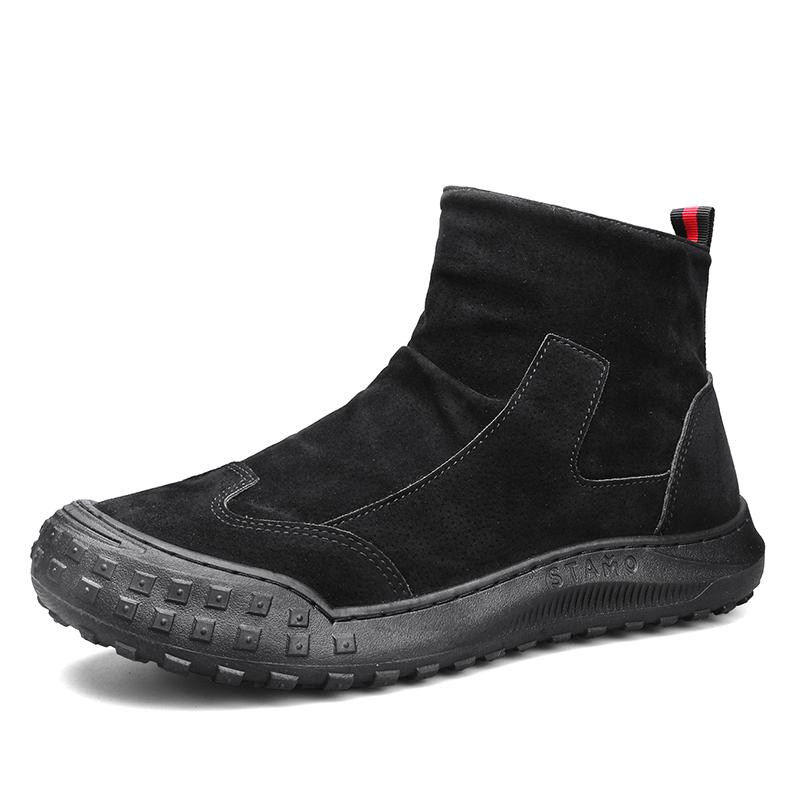 Men's Boots High Cut Workwear Shoes Autumn New Zipper Pleated Non Slip Comfort Thick Soled Wear-resistant Fashion Flat Boots