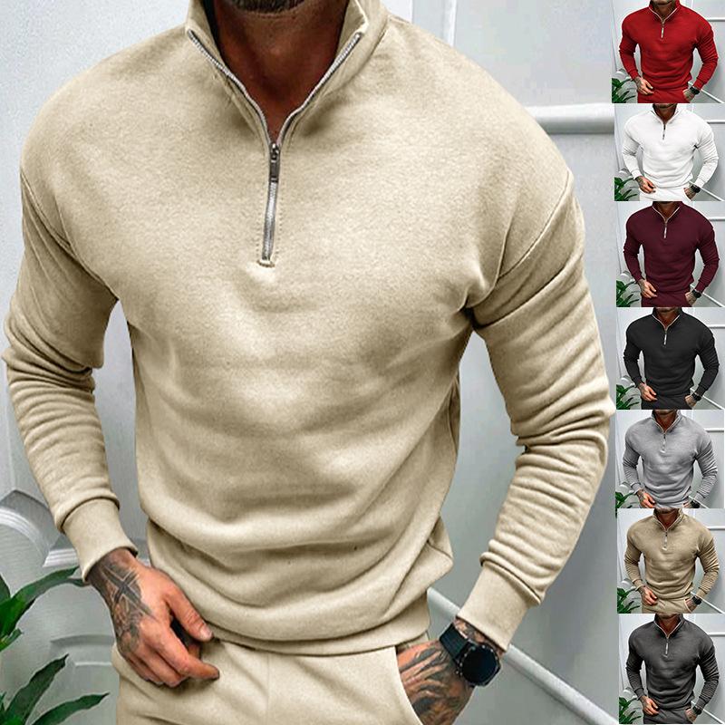 Hoodie Men's Autumn and Winter Cashmere Solid Color Long Sleeve POLO Stand Collar Solid Color Men's Coat