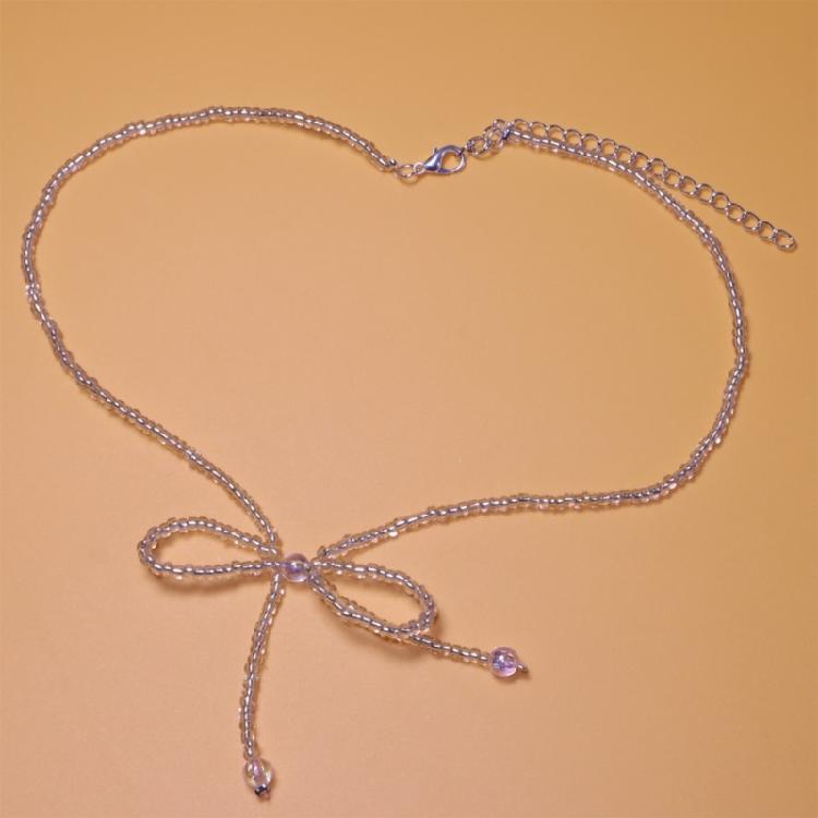 Bowknot Pendant Necklace Colorful Bow Beads Collarbone Chain Versatile Neckchain