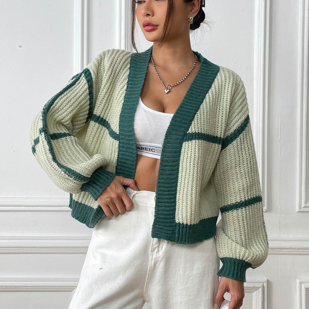Women's Cardigan Autumn And Winter Jacket Collision Splicing Short Section Casual Loose Woven Jumper
