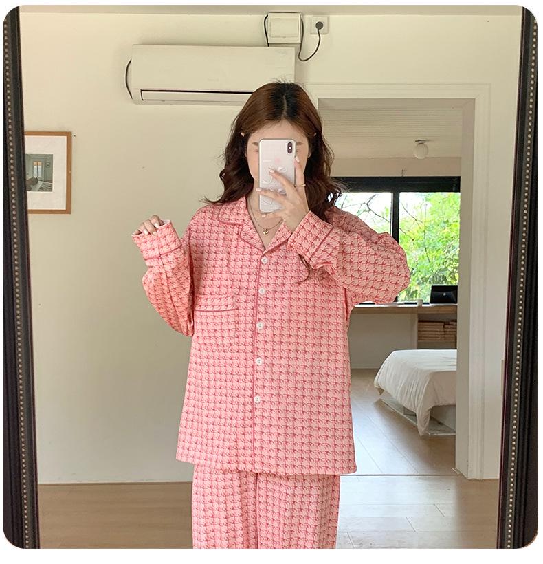 Plus Size Maternity & Postpartum Pajama Set with Breast Pads - Long Sleeve, Spring & Autumn Nursing Wear