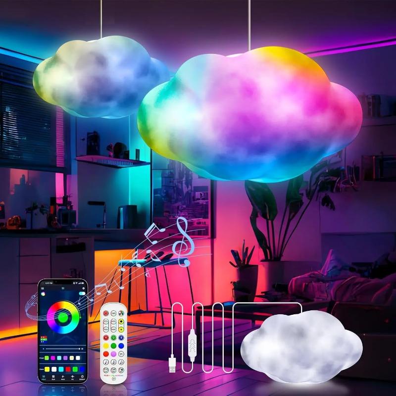 RGB LED Cloud Lights APP&Remote Control,Music Sync 3D Lightning Night Lamp for Bedroom Gaming Room Ceiling Party Wedding Decor