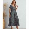 Letnia sukienka vintage z krótkim rękawem i dużym rozmiarem, damska, dekolt w serek, elegancka, swobodna, długa sukienka, damska, linia A, nadruk, luźne, oversize'owe sukienki damskie 24517