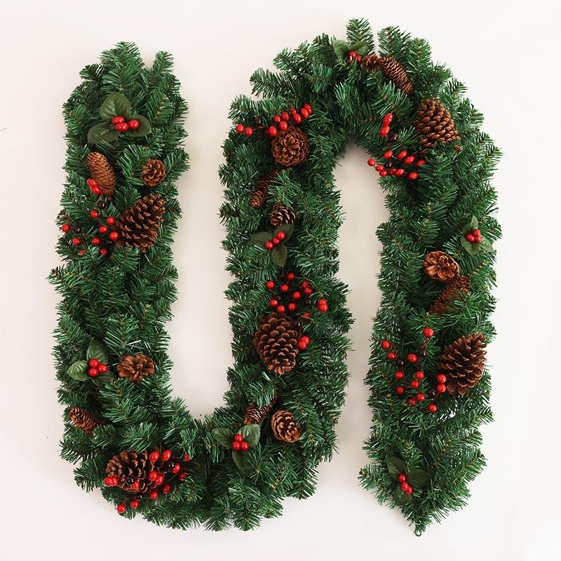9FT Christmas Garland with Lights - Pre-Lit Artificial Green Christmas Garland for Stair Railings Mantle Decorations with Red Flowers, Berry Clusters