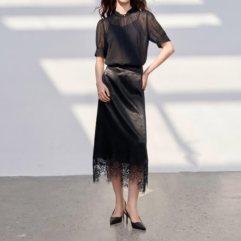 Sancai Women s 100% Acetate High-Waist A-Line Long Skirt S