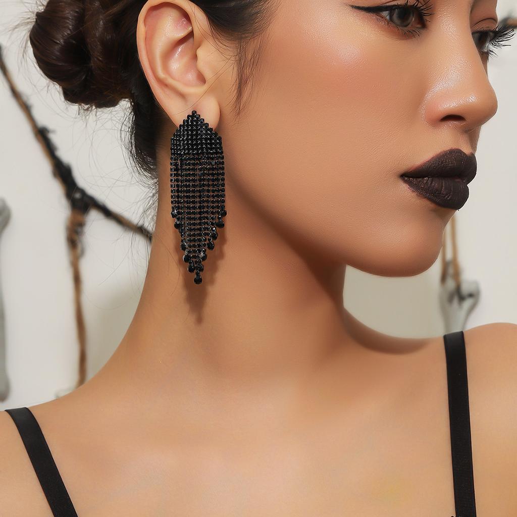 Luxury Super Flash Rhinestone Long Fringed Earrings