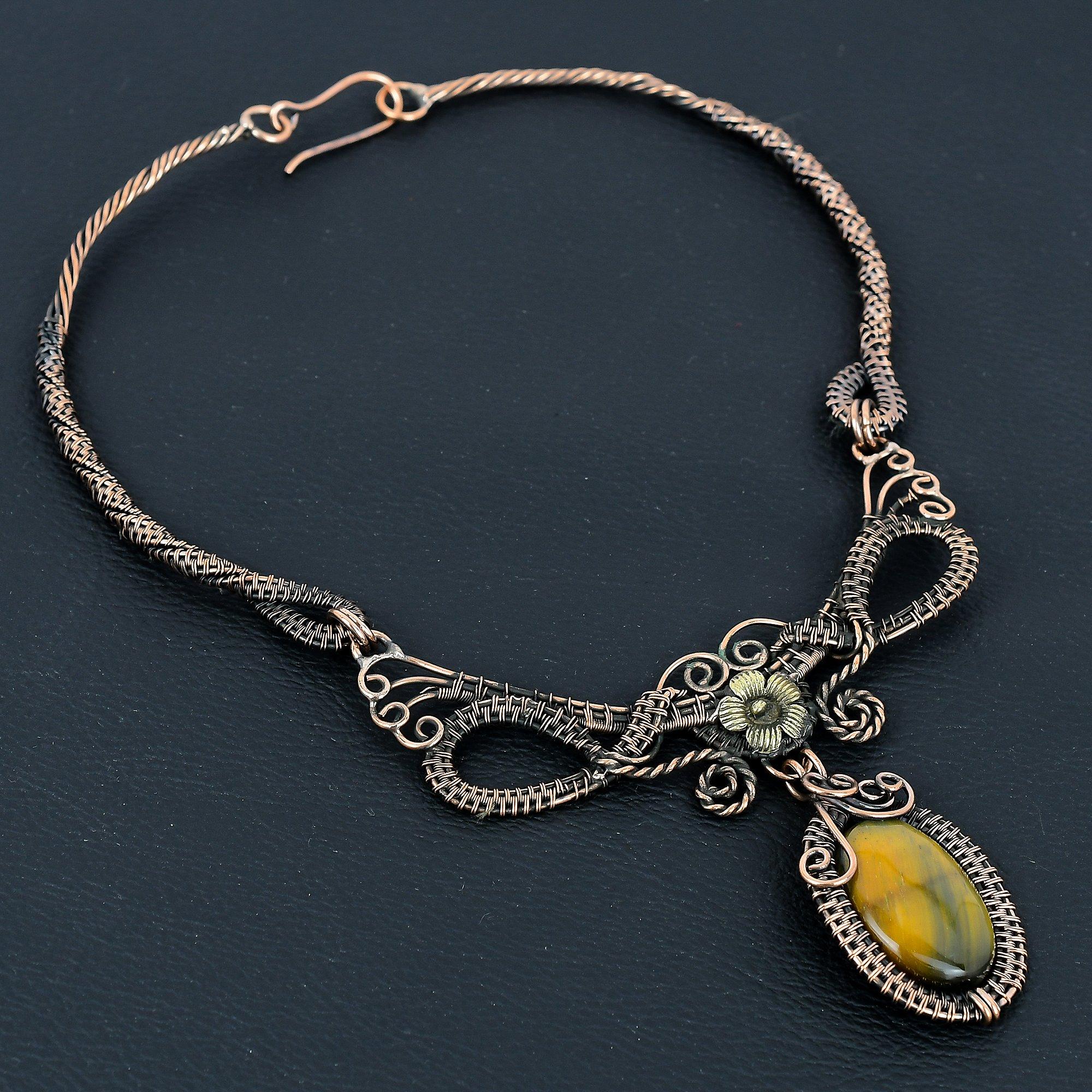 

Ожерелье из голубого тигрового глаза, украшения, обернутые медной проволокой 999 пробы, ювелирные изделия из драгоценных камней, ожерелье с регулируемой цепочкой, свадебные украшения ручной работы 2.55 Inches