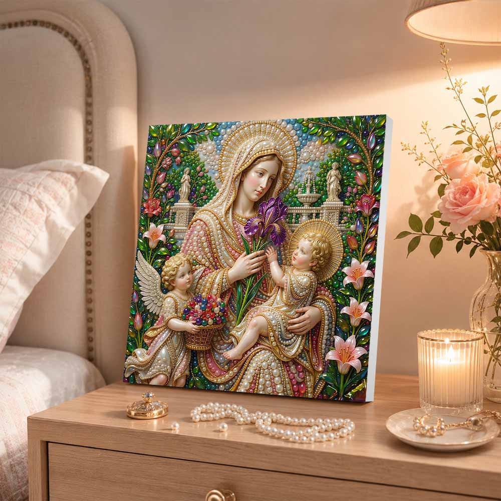 Pearl Painting 5D DIY Decorative Painting. Virgin Mary with Flowers. Cute Birthday Gift. Handmade Art Painting