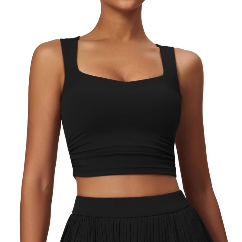 Longline Sports Bras for Women Square Neck Workout Tank Tops with Built In Bra Yoga Padded Crop Top Yoga Clothing Gifts