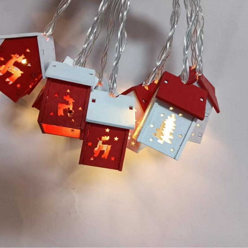 Nordic Style Wooden Cabin LED String Lights for Christmas - Battery-Powered Fairy Lights for Room or Bedroom Decoration