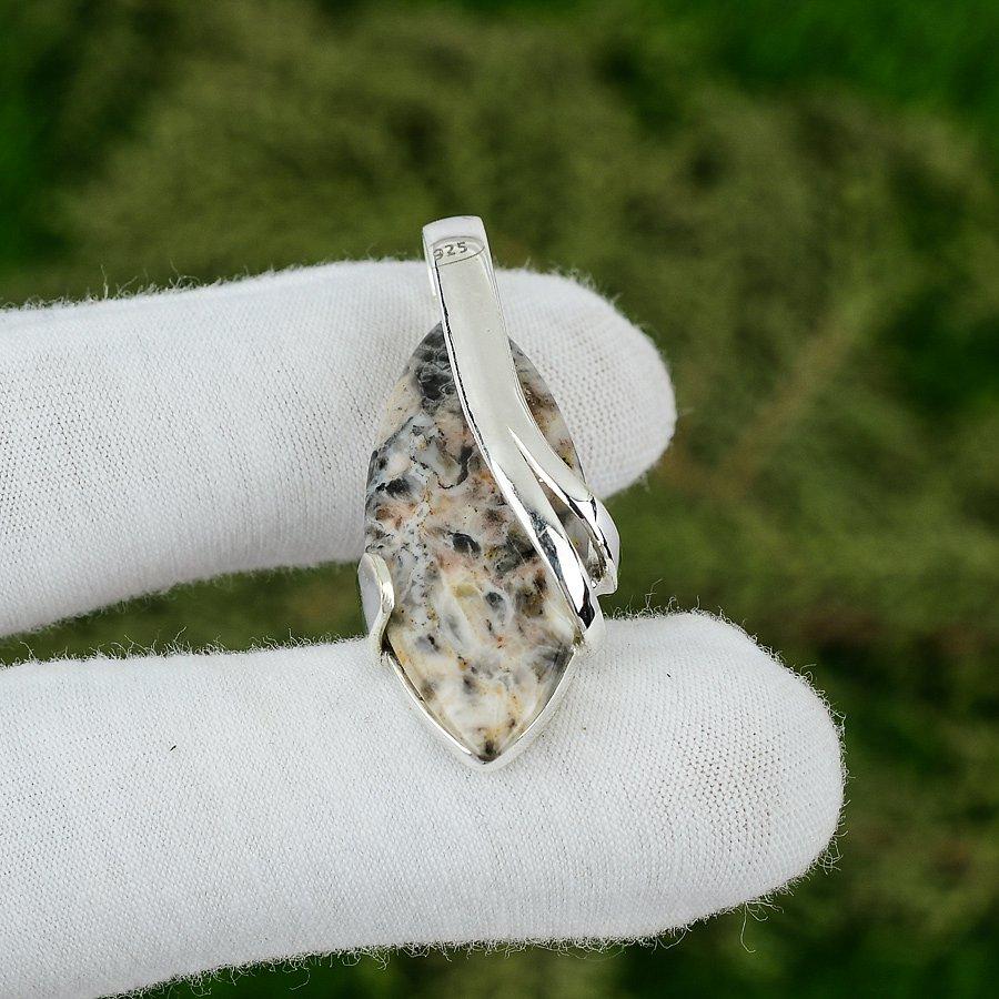 925 Silver Marquise Ocean Jasper Stone Elegant Trendy Boho Daughter New Pendant