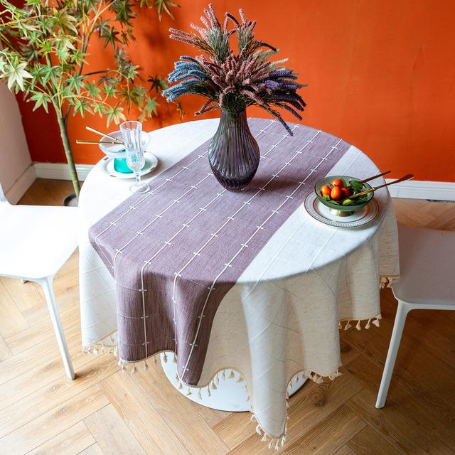

Ткань для стола с кисточками, шитье, клетчатая скатерть из хлопка и льна, утолщенная, устойчивая к складкам, круглая, квадратная, скатерть 90x90cm