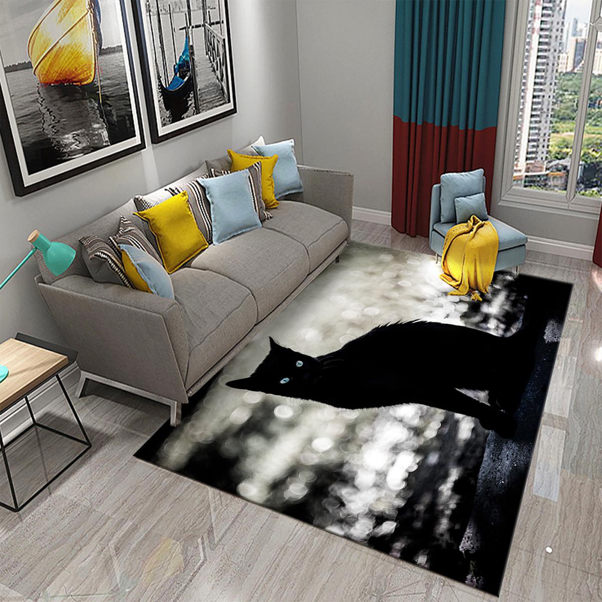 

Детский прикроватный декоративный коврик для спальни, нескользящий коврик для кухни, ванной комнаты, коврик для гостиной с милым черным котом 40x60cm