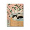 Tuxedo Cat Corgi Fox In a Bath Japanese Style Bathroom Print Vintage Poster Funny Aesthetic Japandi Wall Art Animal Lover Gift