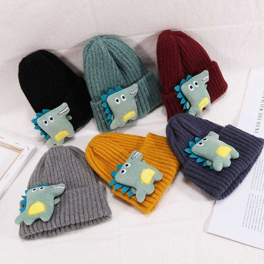 Winter Cute Kids Hats Handmade Thick Warm Soft Beanie Ear Warmer Knitted Cap Dinosaur Shape