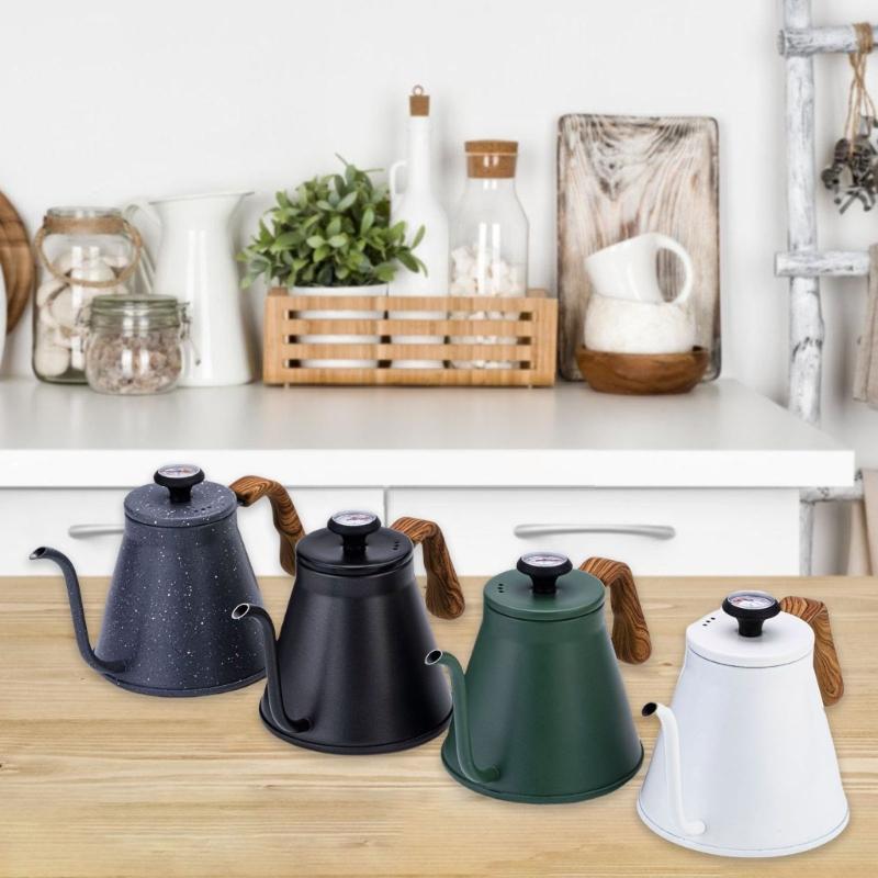 Edelstahl Schwanenhalskessel 1,2L mit Thermometer und Hitzebeständigem Griff für Präzision beim Kaffeeaufgießen