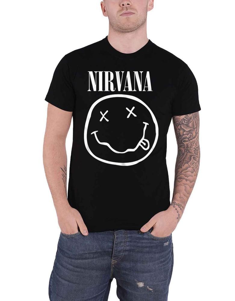 Nirvana T-shirt White Smile Band Logo nevermind new Official Mens Black S
