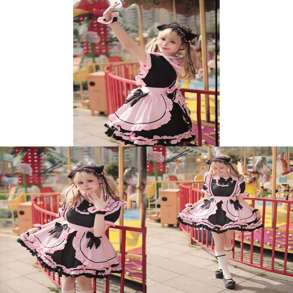 Costume da Maid Lolita Giapponese con Orecchie da Gatto per Cosplay Anime e Outfit da Ragazza Dolce