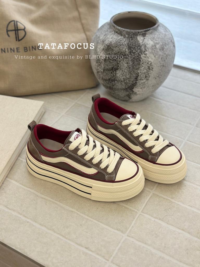 Canvas Shoes Women's Thick-soled Heightening Lace-up Black College Wind Breathable Leather Casual Shoes Military Training Shoes Women's Low-top K