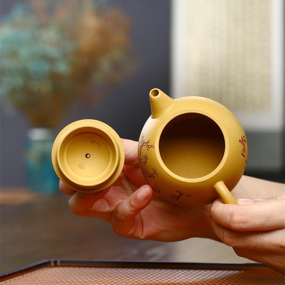 Yixing Handmade Purple Clay Teapot - Golden Duan Plum Blossom Dragon Egg Set for Gongfu Tea Brewing