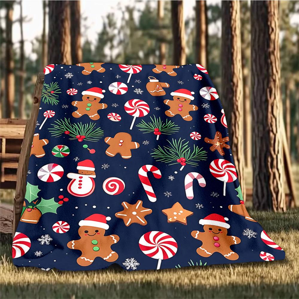 1pc Gingerbread Man Outdoor Flannel Blanket Soft All Season Polyester Throw , Perfect for Picnics & Travel , Picnic Accessory