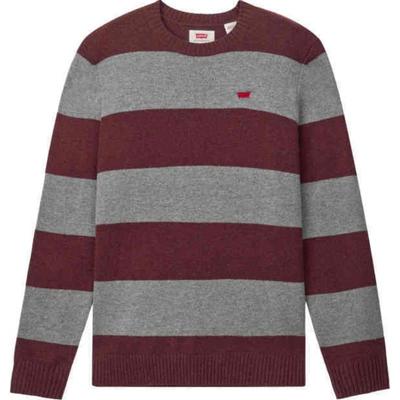 Levis Lockerer Amerikanischer Stil Colorblock Mode Bequemer Langarmpullover Herrenpullover Rot Grau A4320-0017