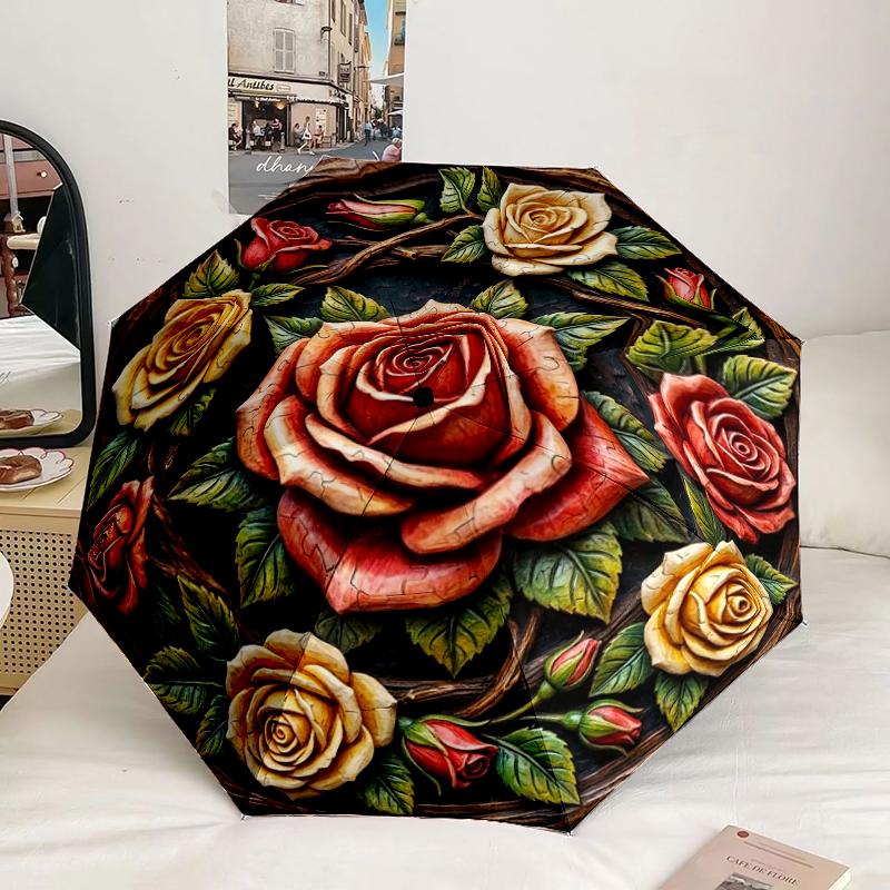 

Red Roses Garden Umbrella 17-Frame for Travel, camping, Casual Lightweight Portable Umbrella, Essential for every family Holidays Gift