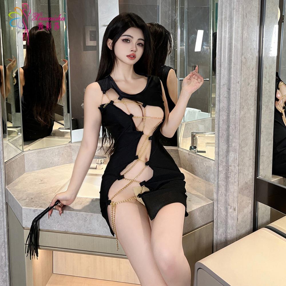 Sexy Underwear Small Breasts Show Big Flirting Hip Skirt Women's Sexy Tight Body Temptation No Pajamas Hollow Passion Skirt