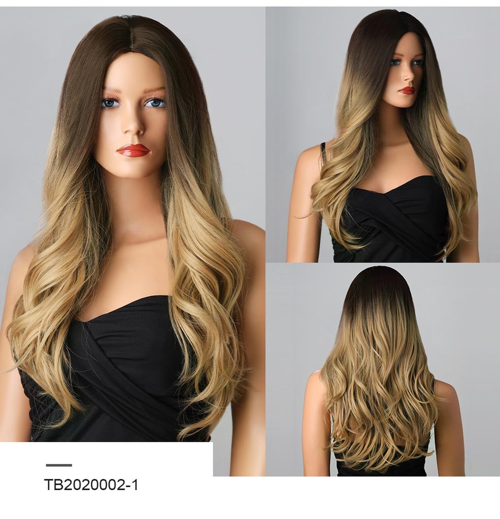 Synthetische Perücke für Frau, blau gefärbt, Ombre, langer Körper, Wasserwelle, Cosplay-Party, Lolita, 28 Zoll, hitzebeständige Nutural-Perücke