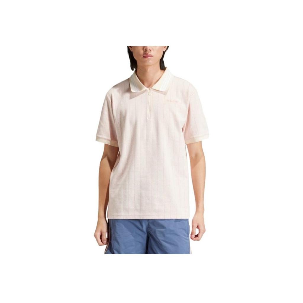 Adidas Originals Striped Embroidered Logo Polo Shirt Men Tops Light-Pink IU0209