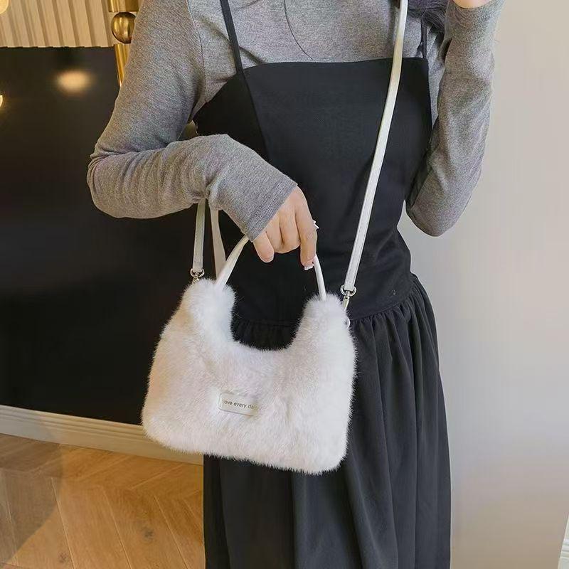 Korean Style Chic Faux Fur Plush Crossbody Handbag
