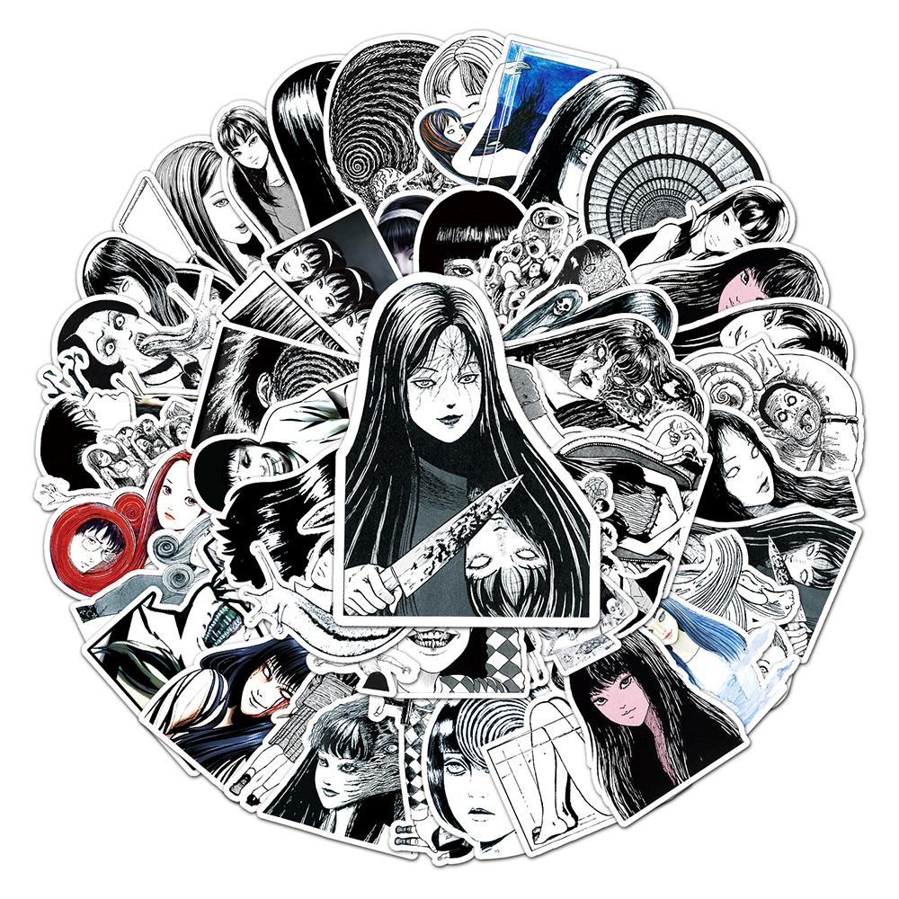 10/30/50pcs Horror Anime Tomie Stickers Cool Junji Ito Decals DIY Luggage Scrapbook Journal Black White Manga Sticker