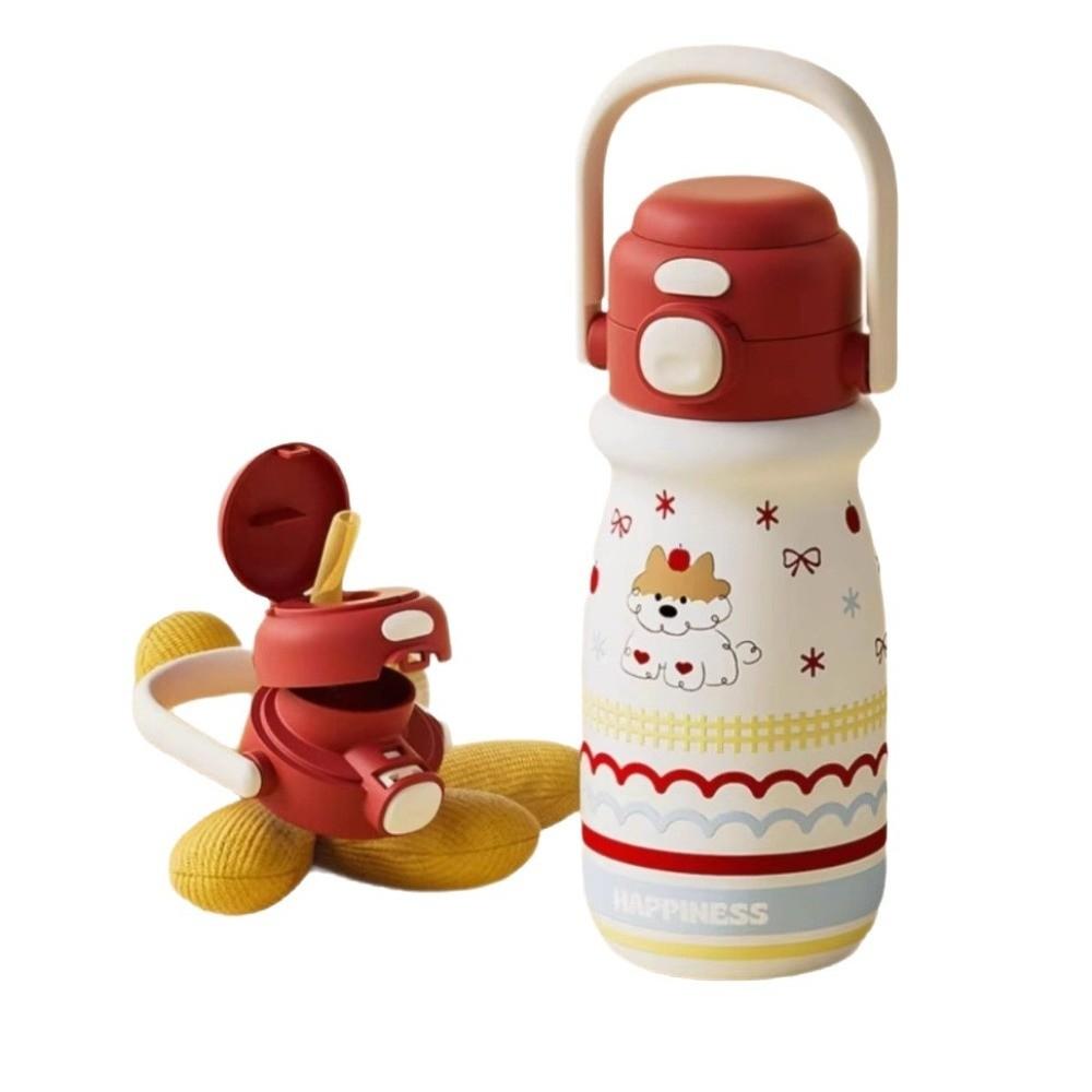 with Handle Cartoon Straw Cup 520ml Vacuum-insulated Bottle Bounce Insulated Cup  Coffee Tea