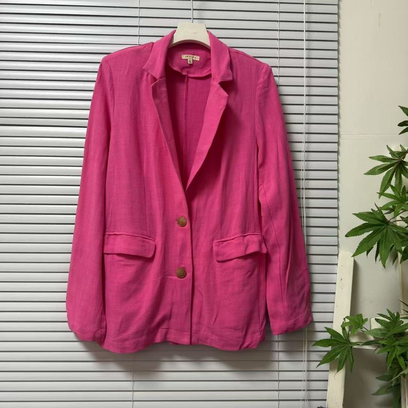 

0725-35 Бренд Правовая система Европейский Одиночный Романтический Стиль Льняные Блейзеры Женские Свободные Повседневные Все-сочетаемые Топ Pink M