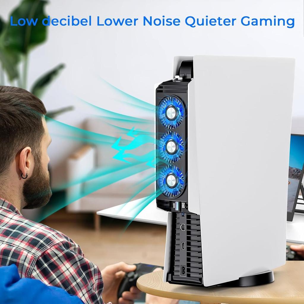 Verbesserter Lüfter mit LED-Licht,Leises und effizientes Kühlsystem,2 Lüftergeschwindigkeiten,3 kleine Lüfter,USB 3.0-Anschluss für PlayStation5 Digital- und Disc-Edition