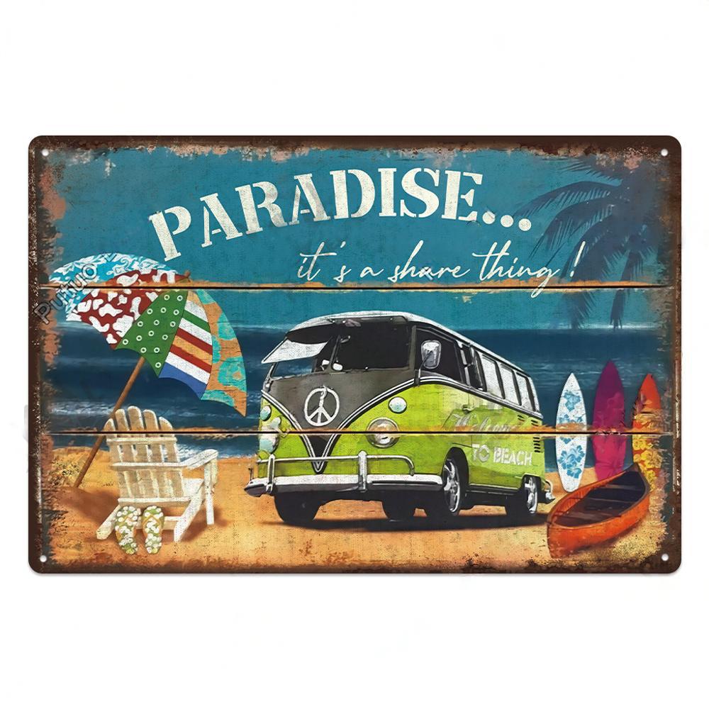 Summer Beach Decor Vintage Metal Tin Signs Plaque Metal Plate Retro Posters Wall Art Decor Seaside