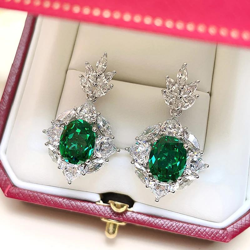 Huitan Bright Drop Earrings with Green Cubic Zirconia Charming Delicate Shiny Accessories for Women Graceful Wedding Zircon Hot