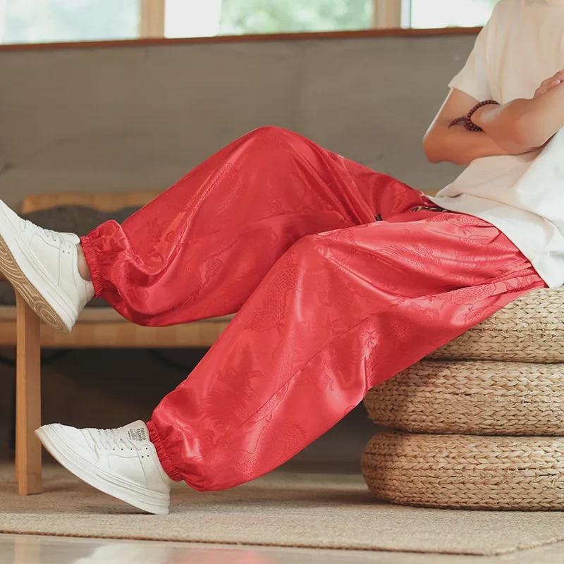 Herrenhose mit weitem Bein und Drachenmuster im chinesischen Stil: Lockere, lässige Pumphosen in Übergröße