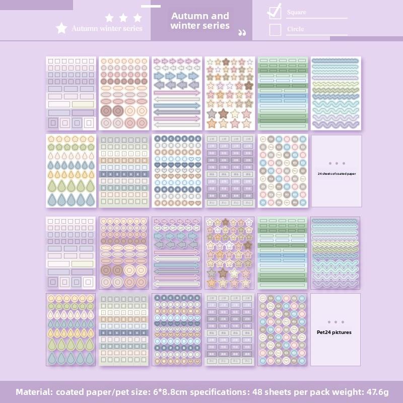 48 Sheets/pack Sticker Pad Practical Basic Versatile Planner Decoration Tabs Index Stickers