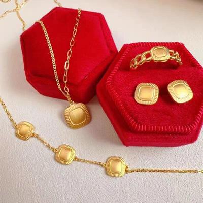 Vietnam Sand Gold-Plated Necklace & Ring Set: Women's Simple Copper Jewelry with Gilded Age Charm.