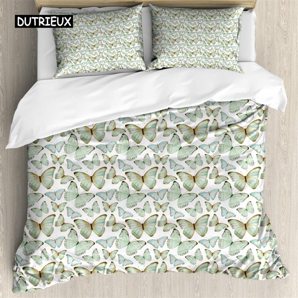 Butterfly Duvet Cover Romantic Spring Theme Bedding Set Colorful Flying Butterflies Quilt Cover Twin Full For Girls Teen Deocr