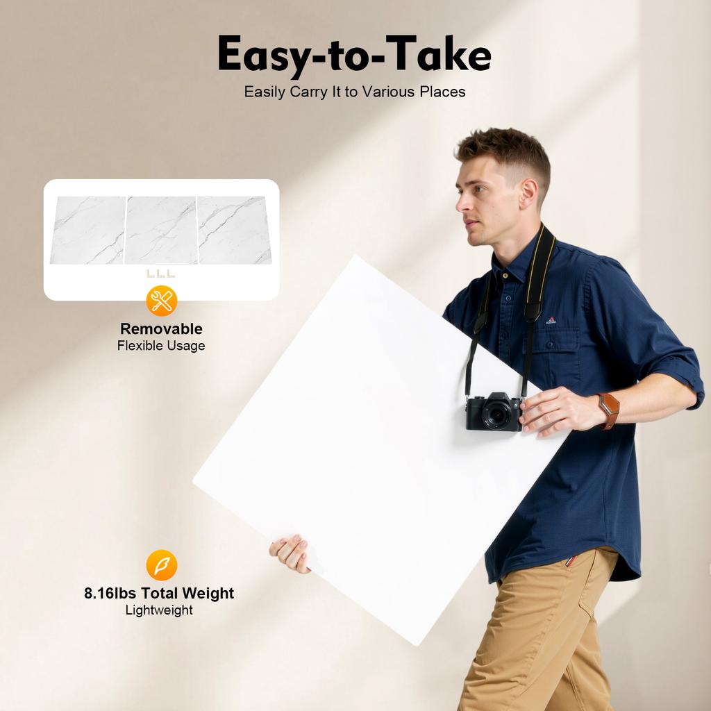 3PCS Double-Sided PVC Photo Backdrop Board 60x60cm Marble White Background for Product Photography Flat Lay Food Jewelry Shoot