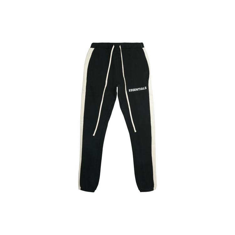 Fear of God Essentials SS20 Side Stripe Fleece-Lined Straight-Leg Knit Sweatpants Men Bottoms Black FOG-SS20-127