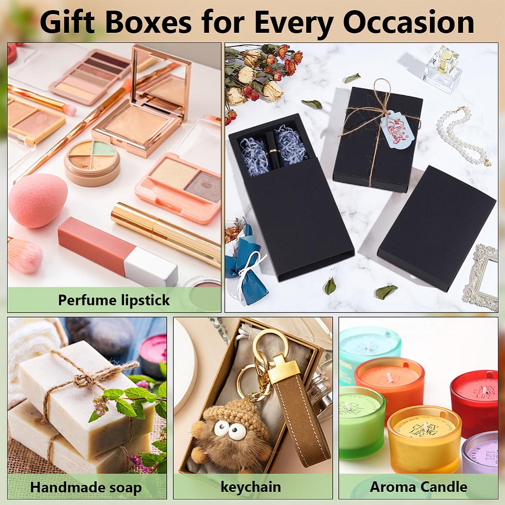 12pcs Kraft Paper Storage Gift Drawer Boxes Gift Packaging Case for Wedding Party Supplies Rectangle Black Finish Product: 18.2x12.7x4.2cm.