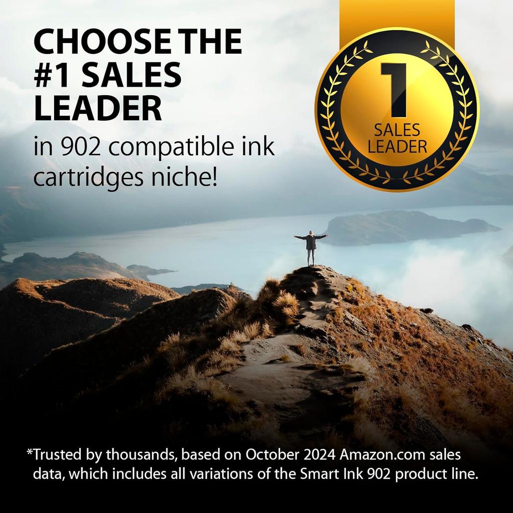 Smart Ink Compatible Ink Cartridge Replacement for HP 902 XL 902XL (4 Pack) Advanced Chip Technology to use with Officejet 6951 6954 6956 6958 6950